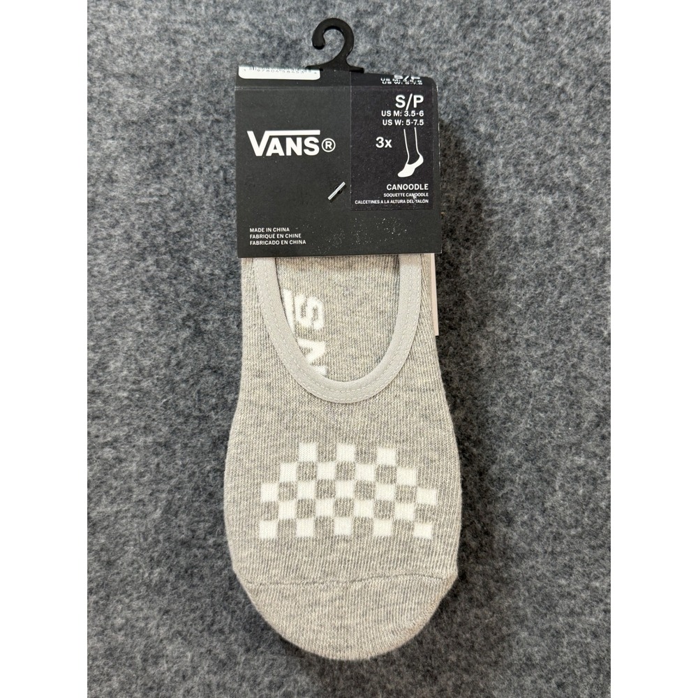 Vans Off The Wall Canoodle Socks Womens S/P Grey NWT Checkerboard No Show 3-Pack